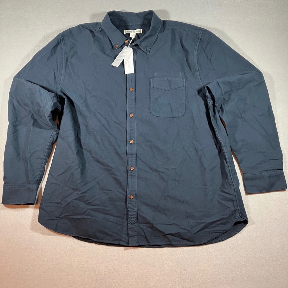 Outerknown Mens XXL Organic Cotton Button Down Shirt Navy Blue Eco-Friendly NWT